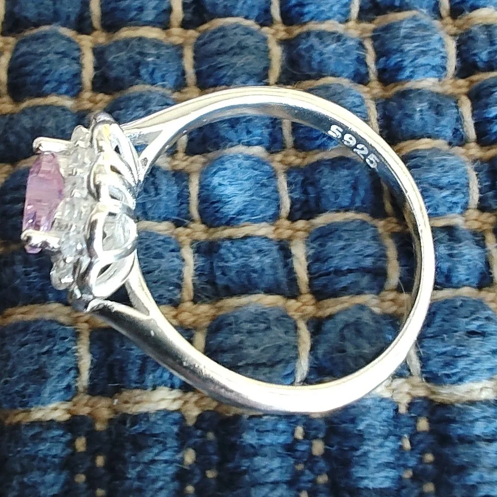 Silver and Pink Heart Ring Halo Size 5